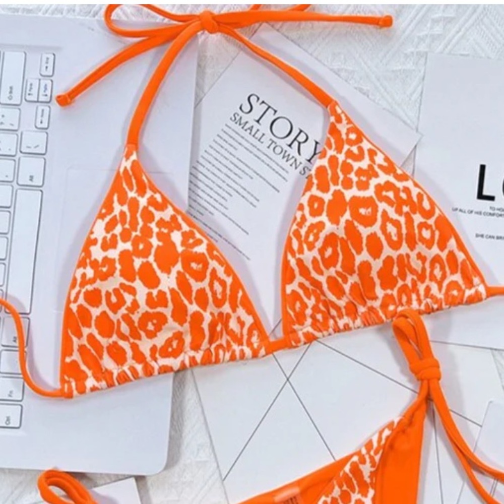 Cheetah Halter Bikini Top Orange Small